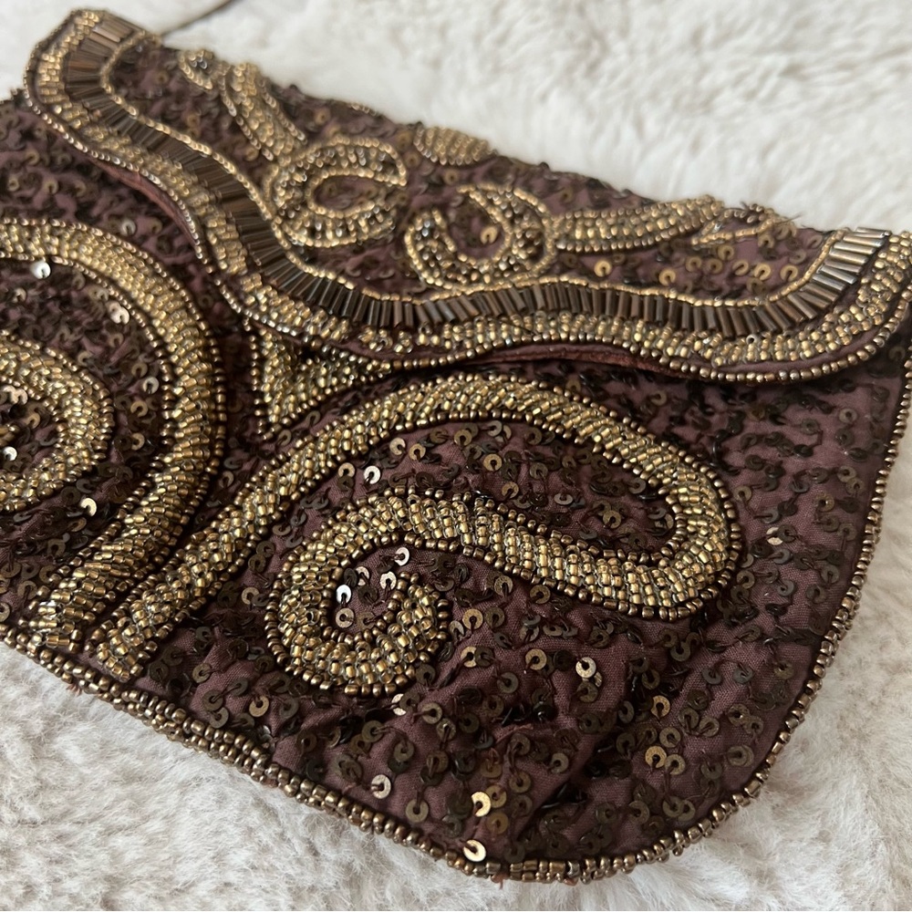 NWOT Brown Hand Beaded Mini Purse - Picture 2 of 9